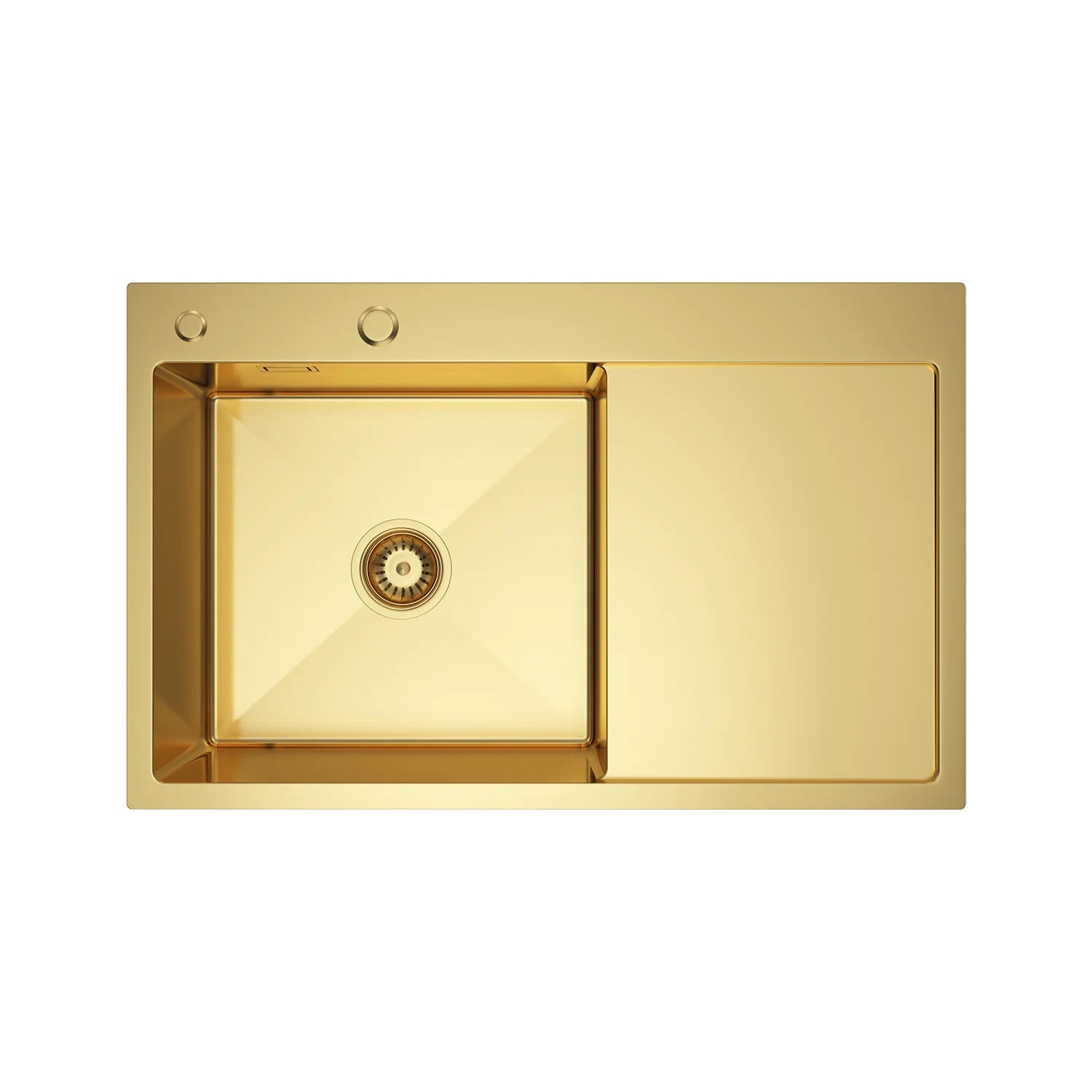 Velazo. Edelstahl-Küchenspüle 78x49 PVD Gold mit Abtropffläche auf der rechten Seite