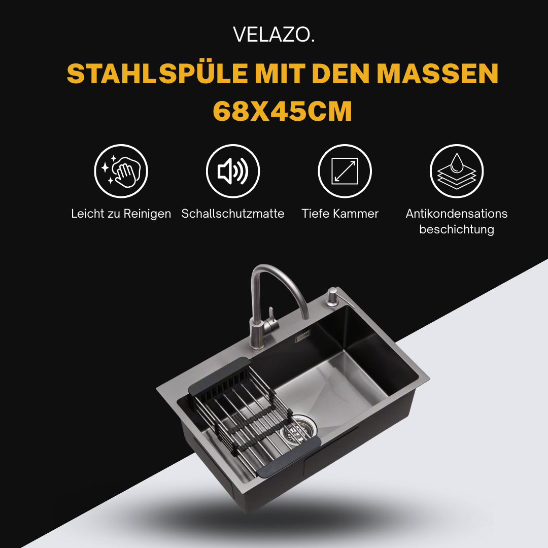 Edelstahl-Spülbecken 68x45 cm von Velazo