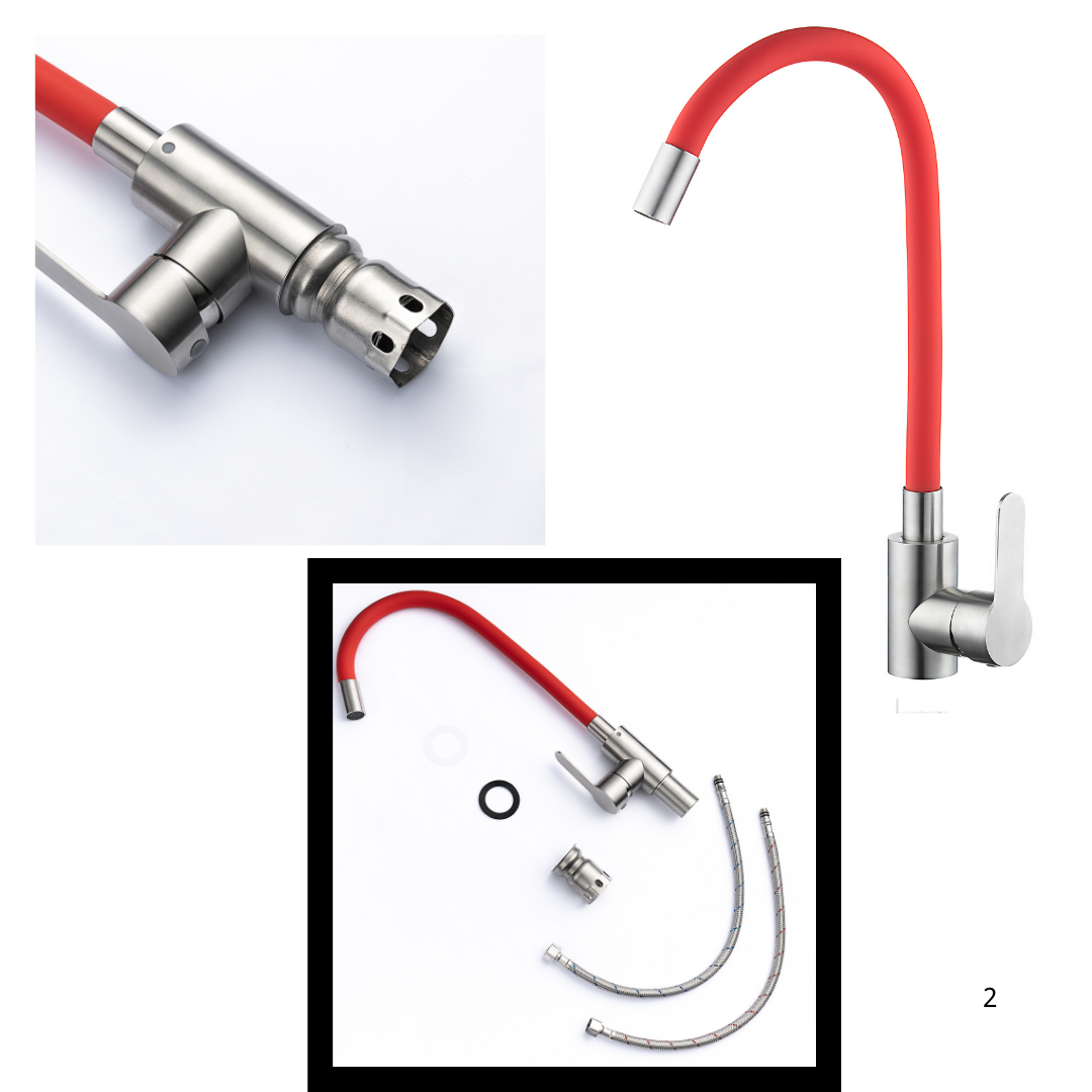 Velazo. Küchenarmatur mit flexiblem Auslauf – Red Flexi / Inox