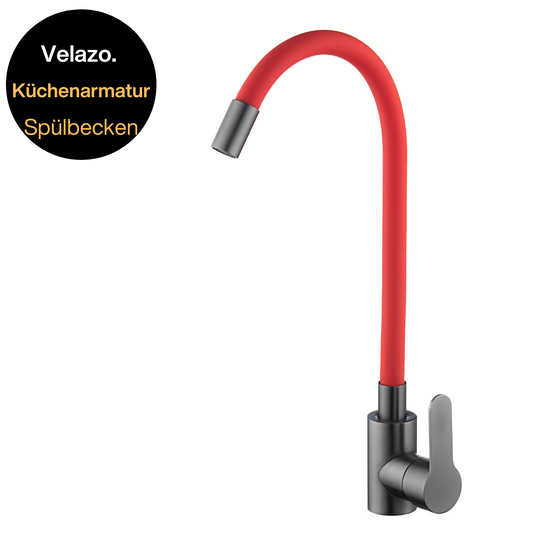 Küchenarmatur mit flexiblem Auslauf rot flexi - graphit