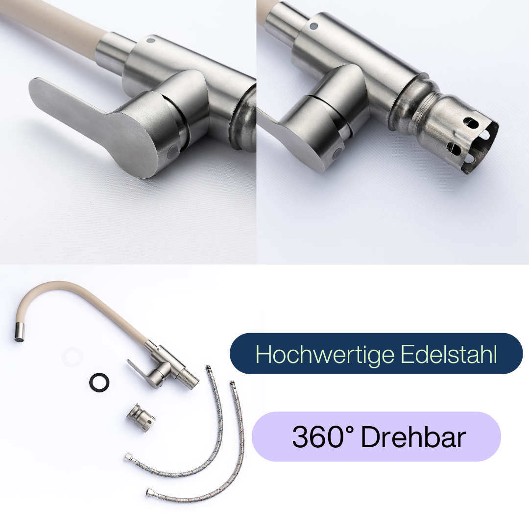 Küchenarmatur mit flexiblem Auslauf, beige flexi / Edelstahl