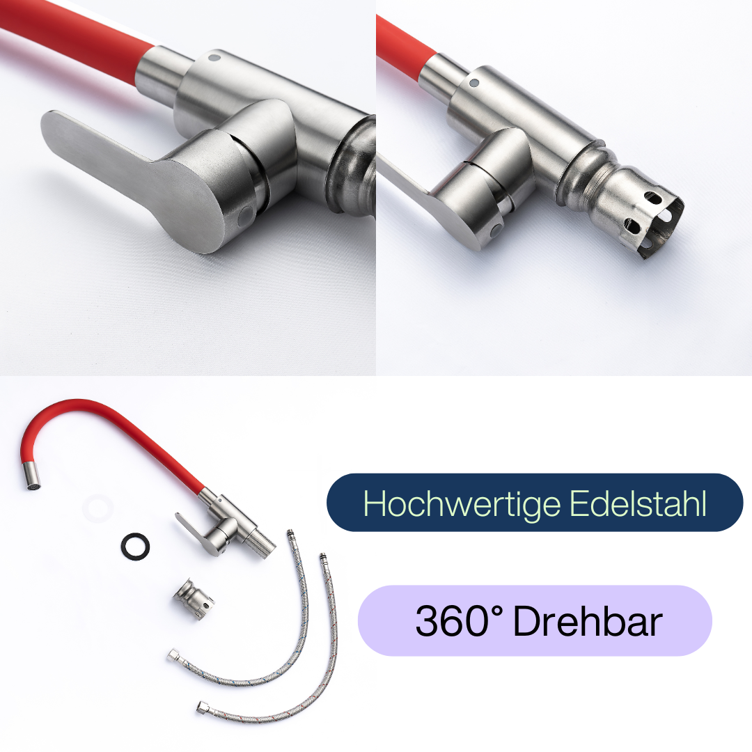 Velazo. Küchenarmatur mit flexiblem Auslauf – Red Flexi / Inox