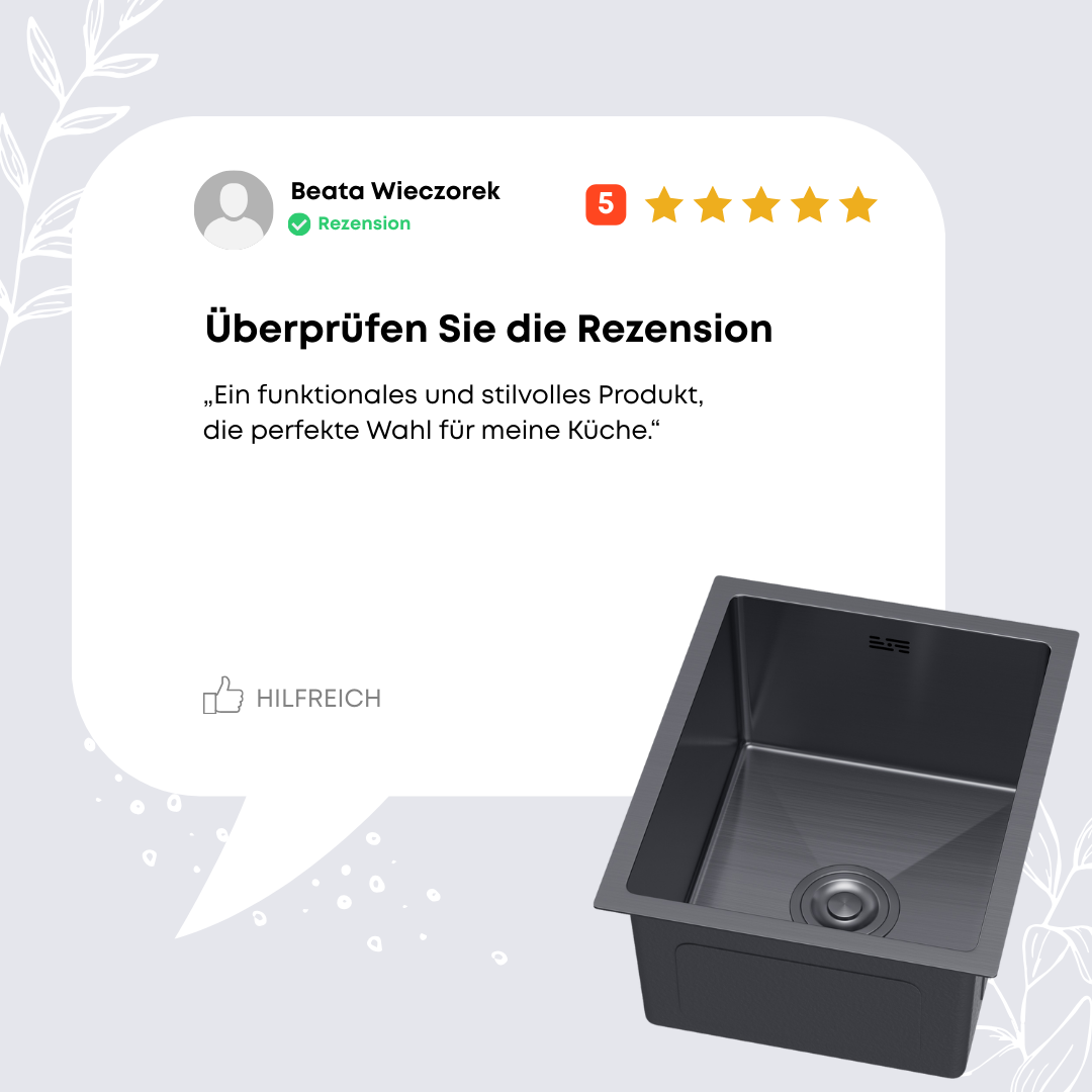 40x50 Stahl-Einzelbeckenspüle ohne Hahnloch, Farbe Graphit, von Velazo.