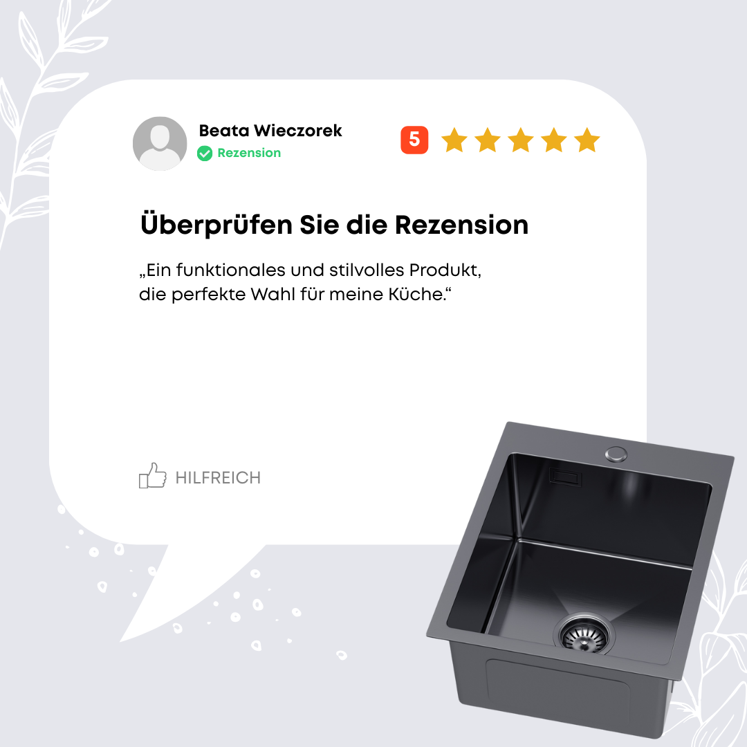 Edelstahl-Einzelbeckenspüle 40x50 cm PVD Graphit von Velazo.