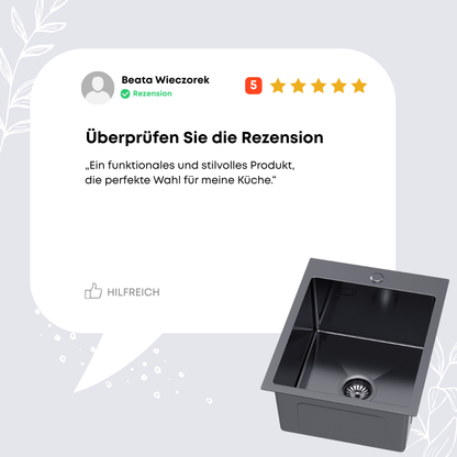 Edelstahl-Einzelbeckenspüle 40x50 cm PVD Graphit von Velazo.