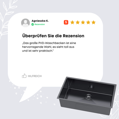 Edelstahl-Einzelbeckenspüle PVD Graphit Groß – 74x44 cm von Velazo.