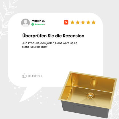 Goldene Einzelspüle aus Stahl, 54 x 44 cm, von Velazo.