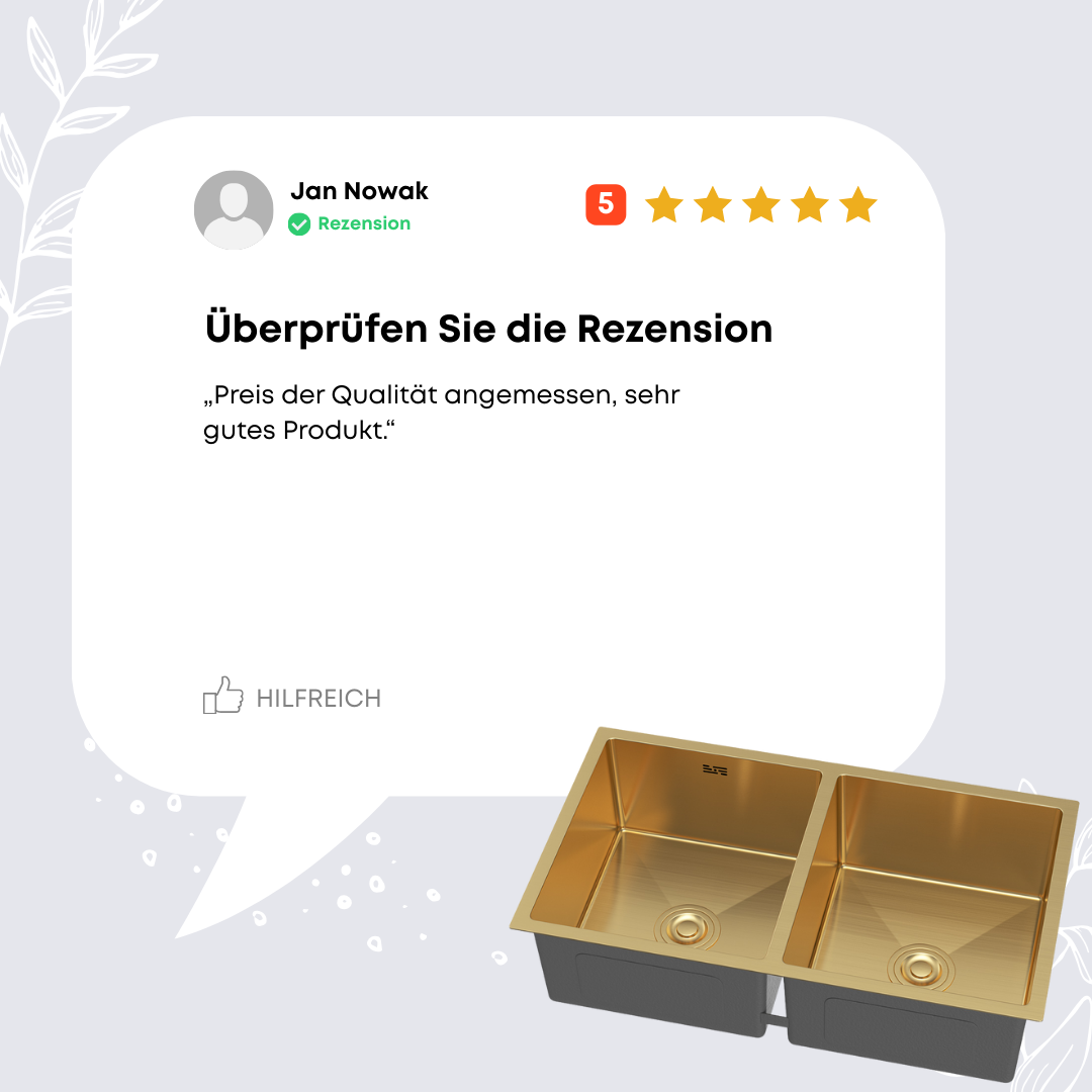 Goldenes Edelstahl-Spülbecken Doppelbecken 80x45 cm von Velazo.