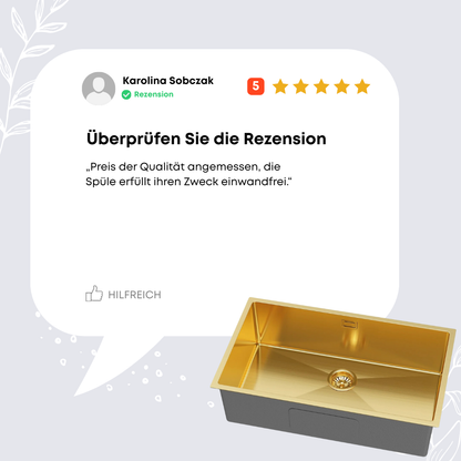 Goldenes Edelstahl-Spülbecken Einzelbecken – 74x44 cm von Velazo.