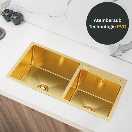 Gold Double-bowl Steel Sink 78x45cm from Velazo.