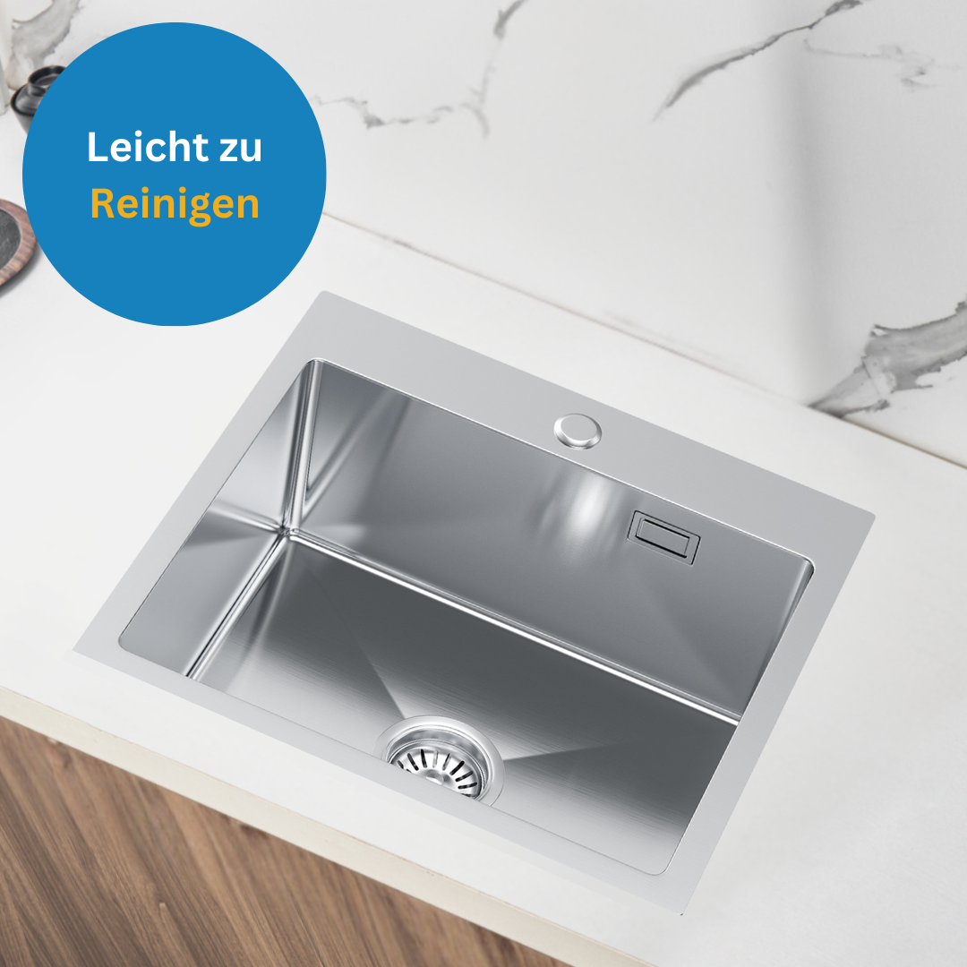 Single-bowl stainless steel sink, silver inox, 48x45cm, with Velazo tap hole.