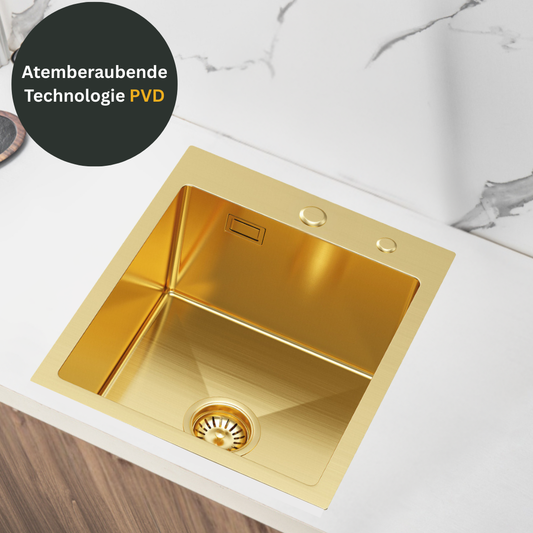 Gold steel single-bowl sink 40X50 cm