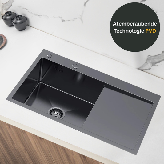 Single-bowl steel sink with drainer - 78x49cm from Velazo.