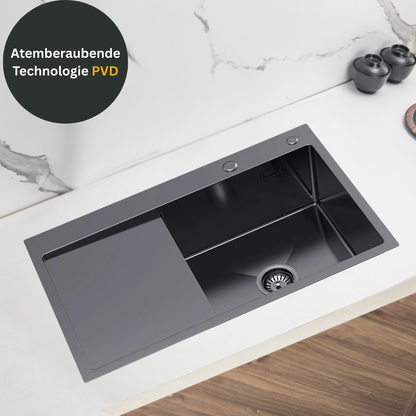 Single-bowl steel sink with drainer - 78x49cm from Velazo.