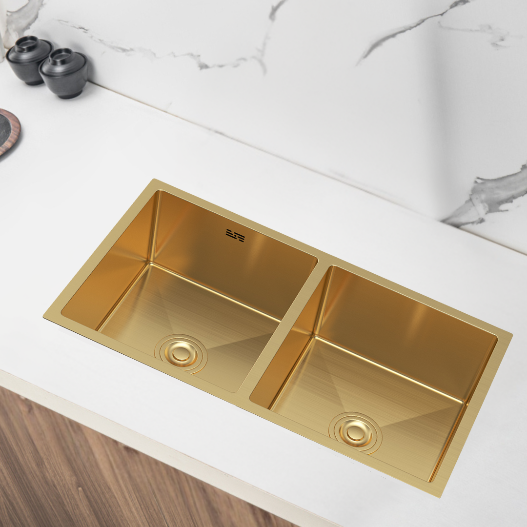 Goldenes Edelstahl-Spülbecken Doppelbecken 80x45 cm von Velazo.