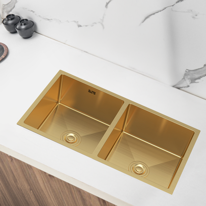 Goldenes Edelstahl-Spülbecken Doppelbecken 80x45 cm von Velazo.