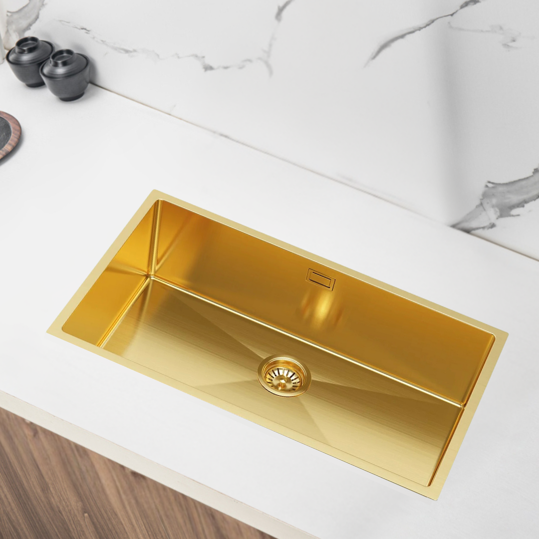 Goldenes Edelstahl-Spülbecken Einzelbecken – 74x44 cm von Velazo.
