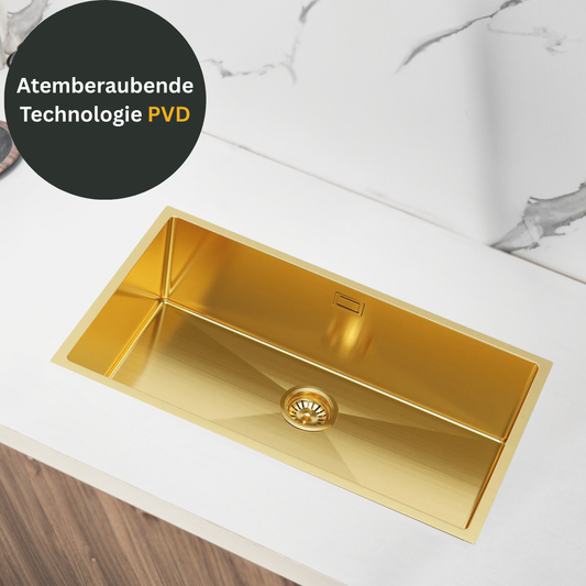 Goldfarbene Einzelspüle aus Stahl – 74 x 44 cm von Velazo.