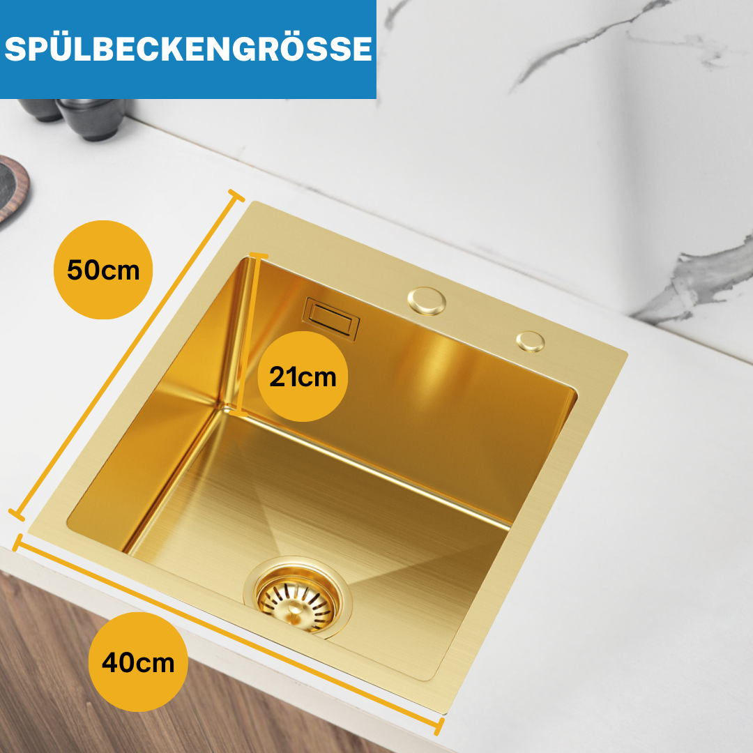 Edelstahl-Einbeckenspülbecken 40x50 cm in Gold
