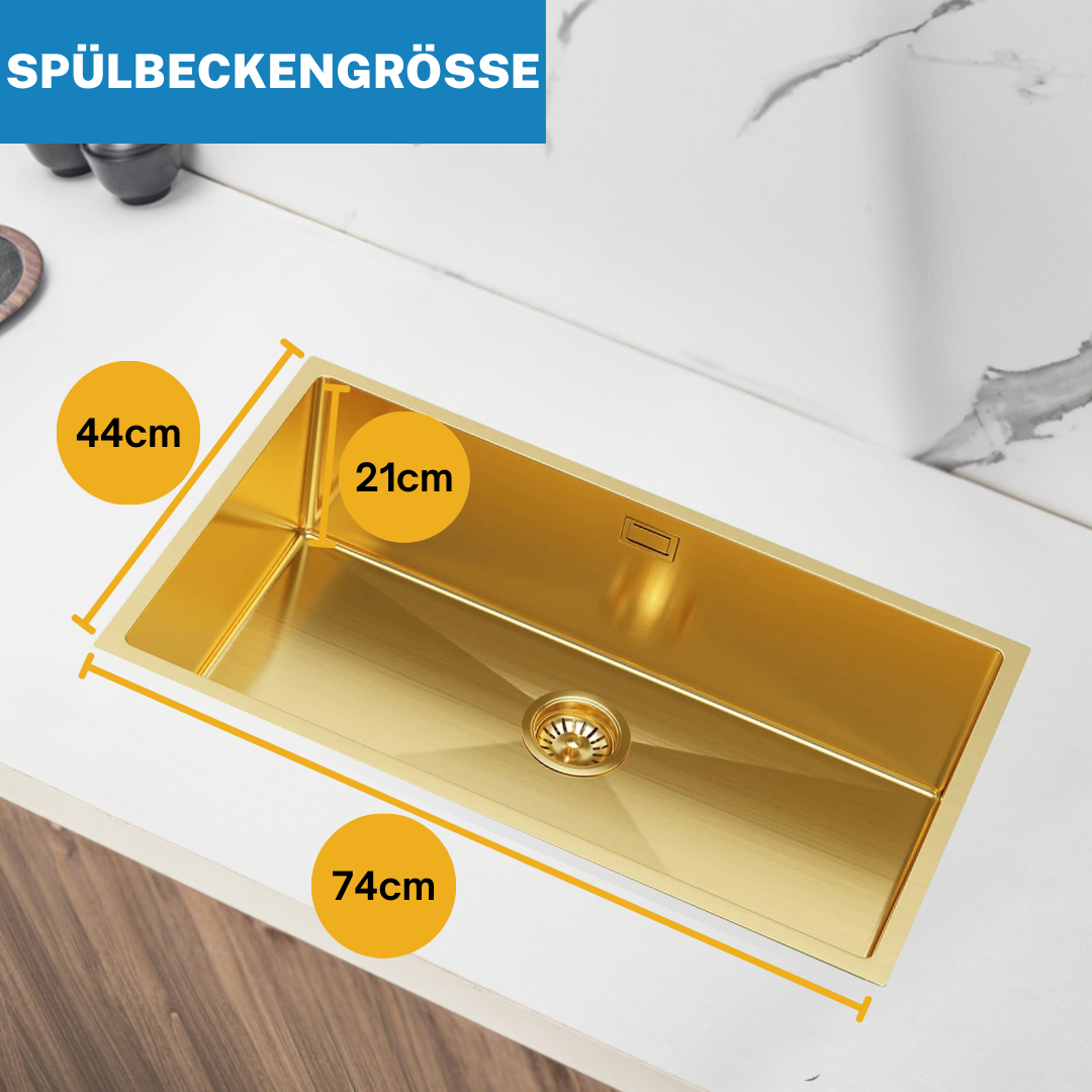 Goldenes Edelstahl-Spülbecken Einzelbecken – 74x44 cm von Velazo.