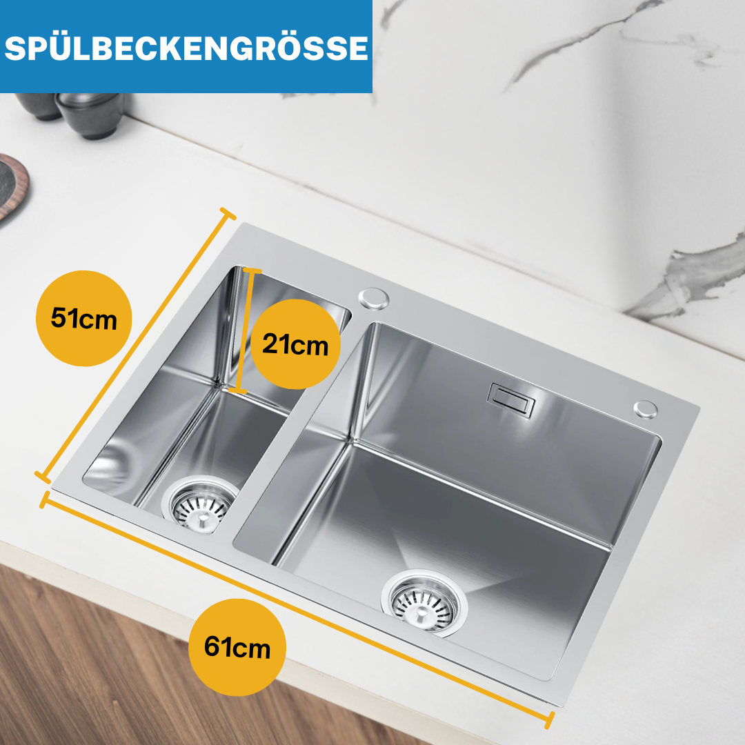 Edelstahl-Spülbecken Eineinhalbbecken 61x51 Inox mit Siphon von Velazo.
