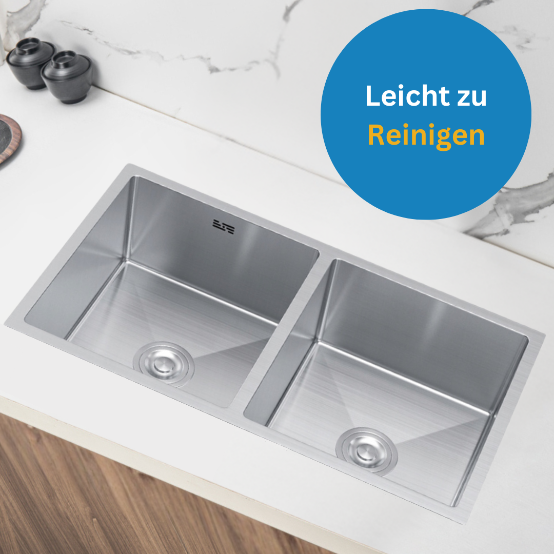 Edelstahl-Doppellbensspülbecken Groß 80x45 cm von Velazo.