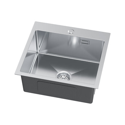 Single-bowl stainless steel sink, silver inox, 48x45cm, with Velazo tap hole.