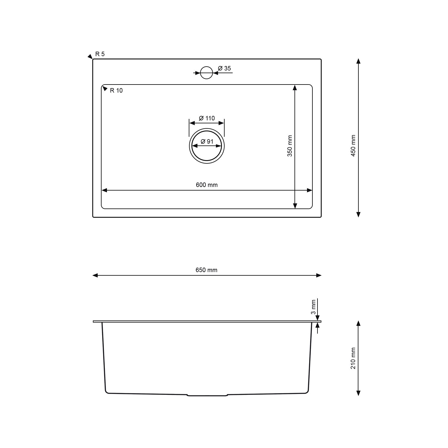 Edelstahl-Küchenspülbecken 65x45 Inox von Velazo.