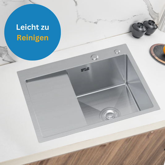 Küchenspüle mit Abtropffläche 58x48 R Inox-Stahl mit Hahnloch von Velazo.