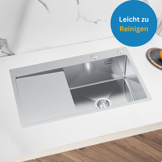 Stahl-Küchenspüle 78x49 mit Abtropffläche links von Velazo.