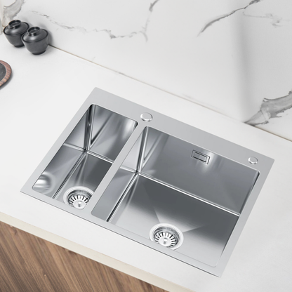 Spüle 1 1/2 Becken aus Stahl 61x51 Inox mit Siphon