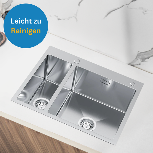 Spüle 1 1/2 Becken aus Stahl 61x51 Inox mit Siphon