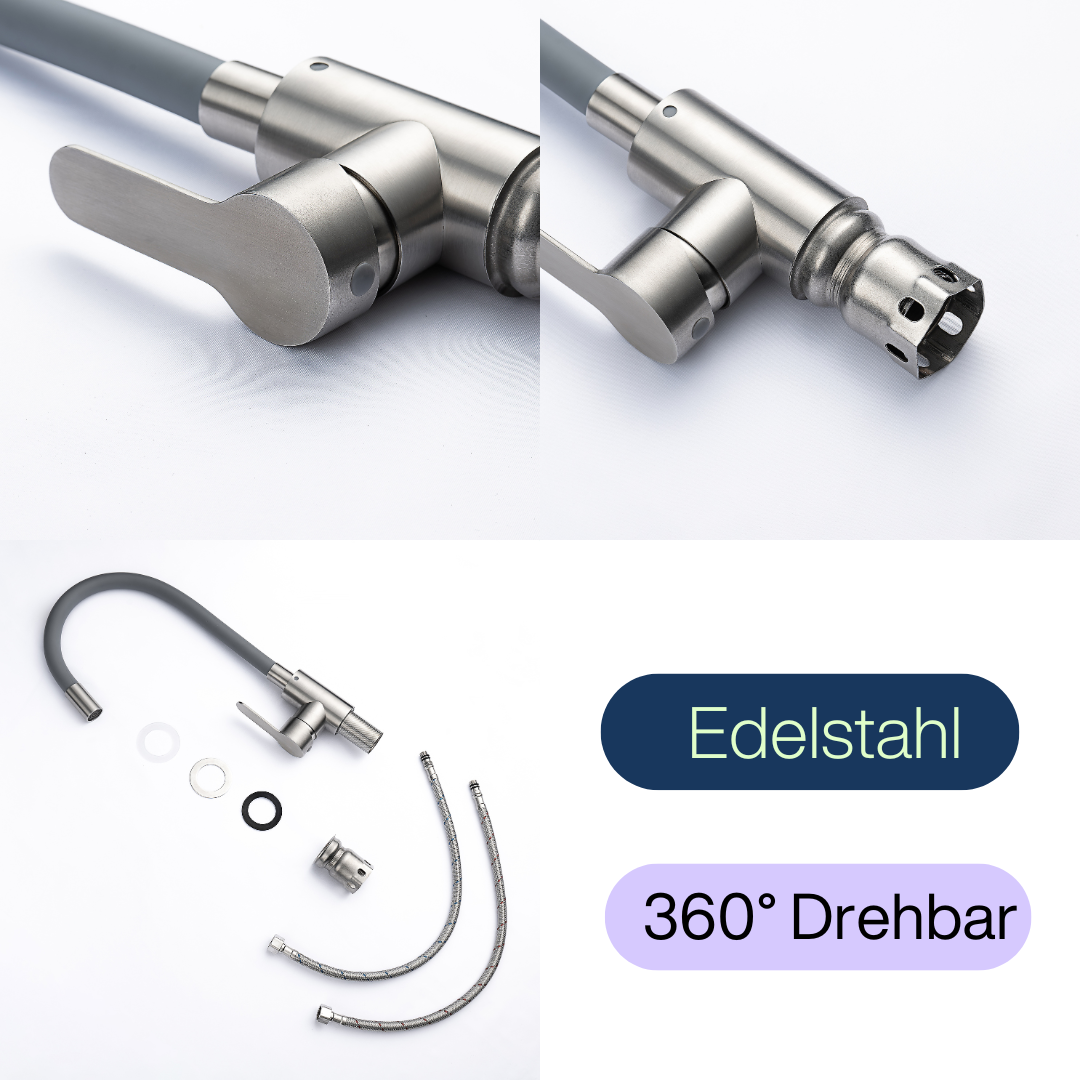 Küchenarmatur mit flexiblem Auslauf grau flexi /Inox 
