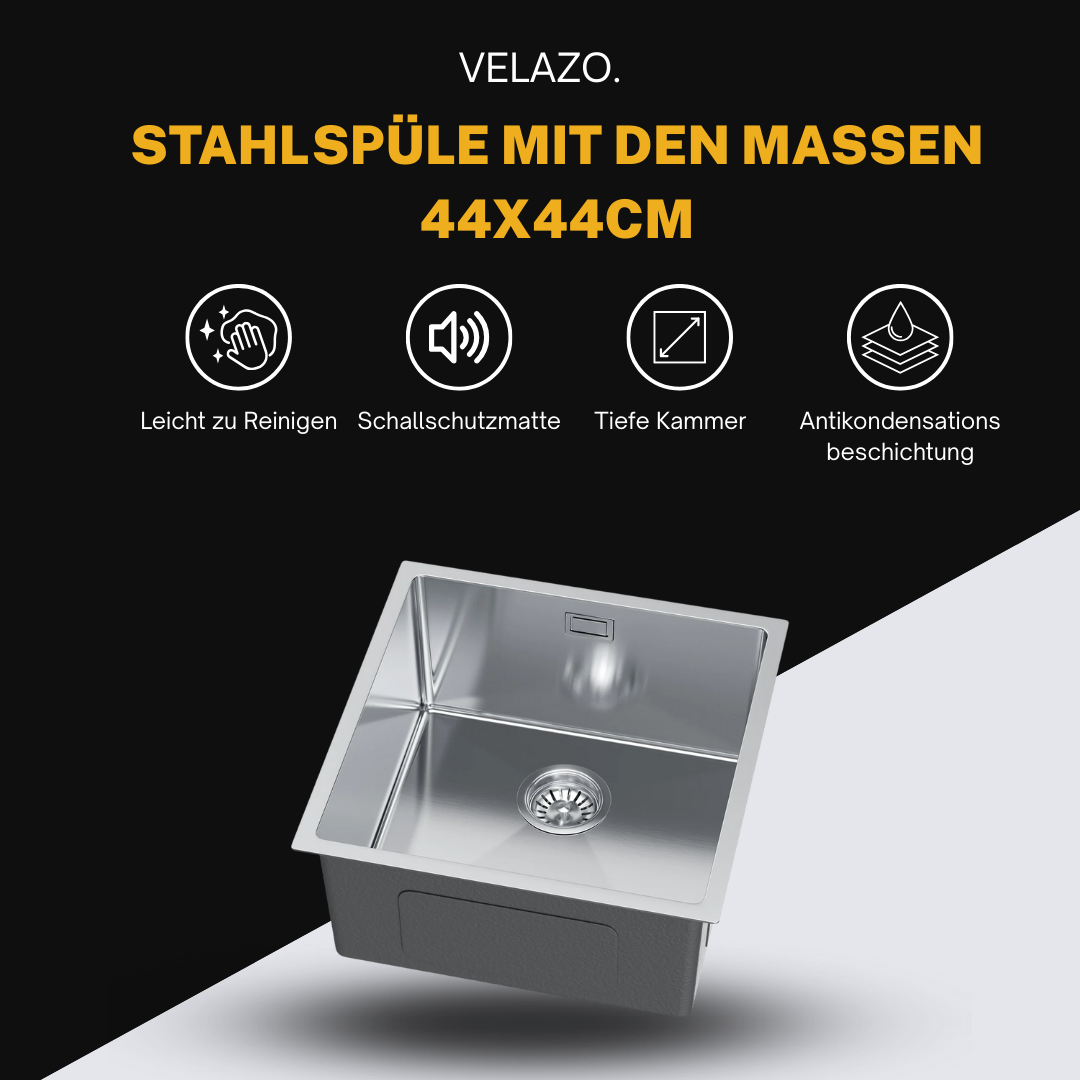 Single-bowl steel sink - 44x44cm from Velazo. 