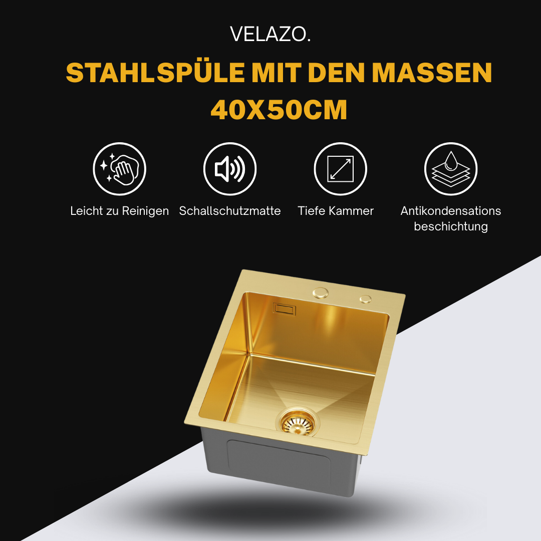 Edelstahl-Einbeckenspülbecken 40x50 cm in Gold