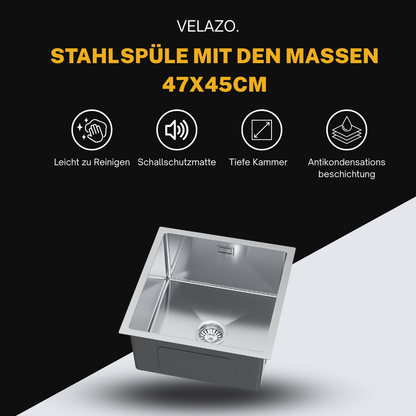 Single-bowl steel sink - 47x45cm from Velazo. 