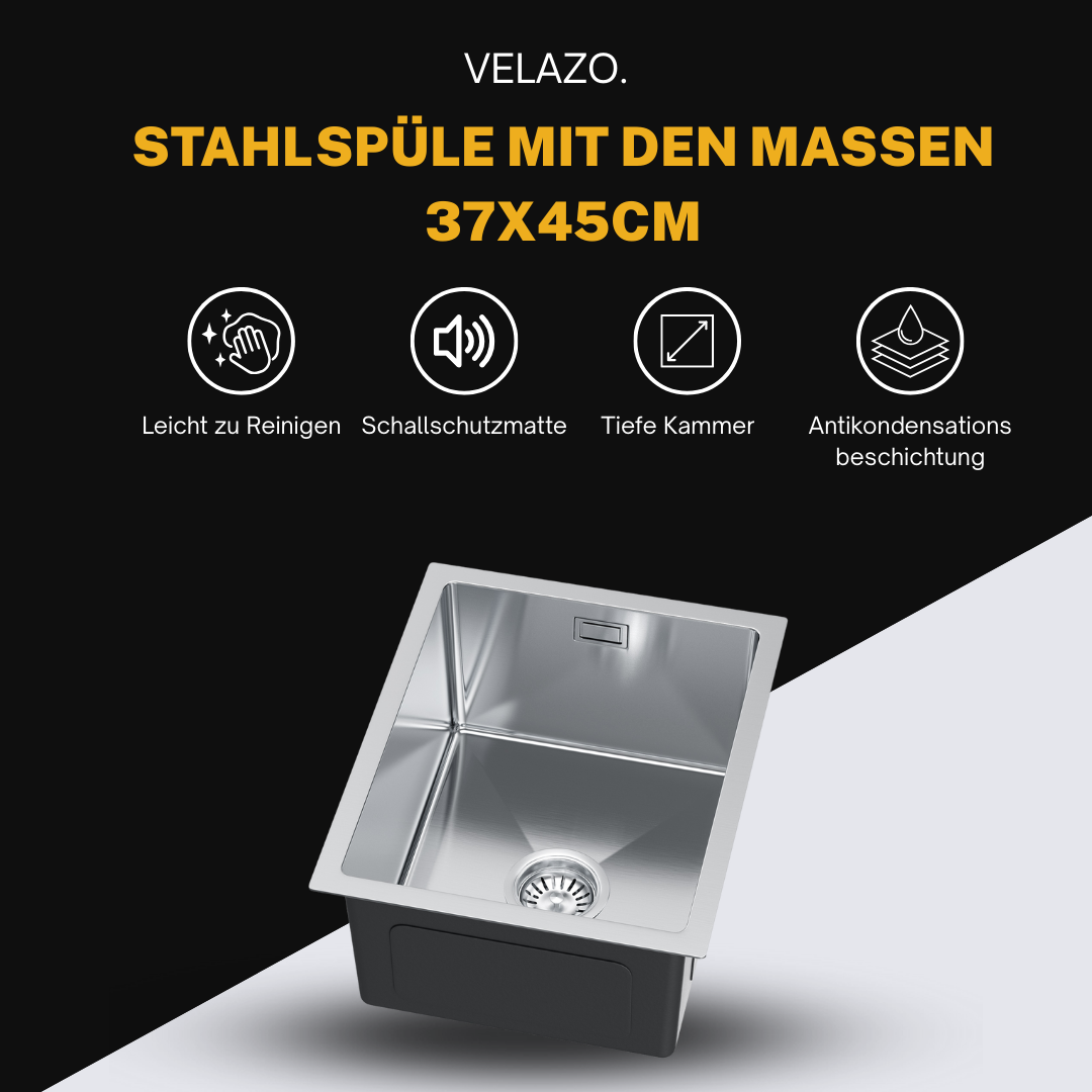 Edelstahl-Spülbecken Einzelbecken 37x45 cm INOX von Velazo.