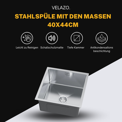 Edelstahl-Einzelbeckenspüle 40x44 cm INOX von Velazo.