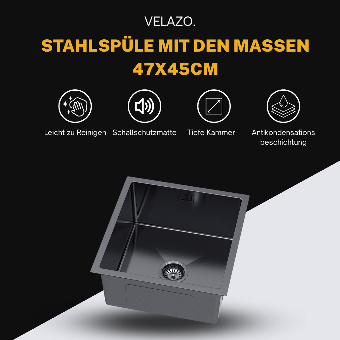 Single bowl sink Black - 44x44cm from Velazo.