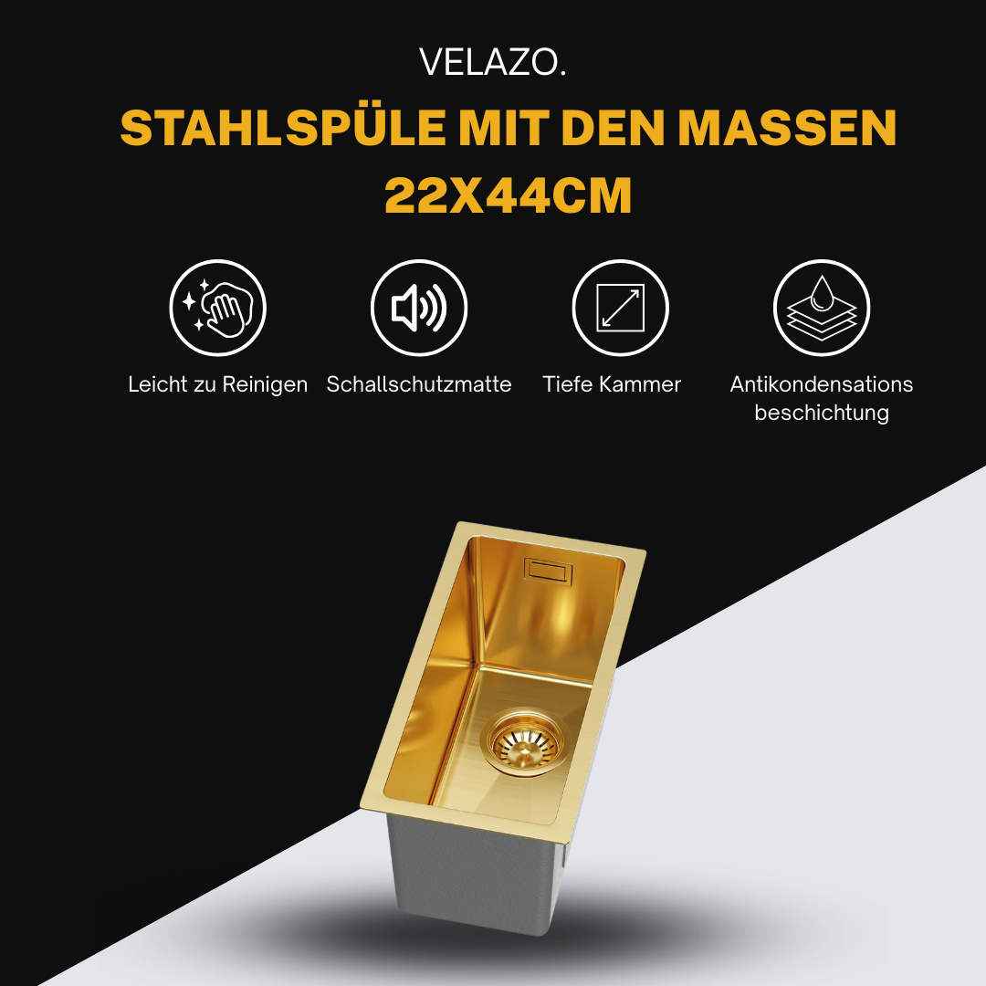 Kleines goldenes Küchenspülbecken 22 x 44 cm von Velazo.