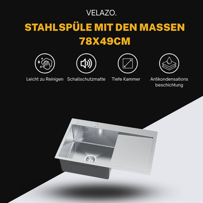 Edelstahl-Küchenspülbecken 78x49 mit Abtropffläche auf der rechten Seite