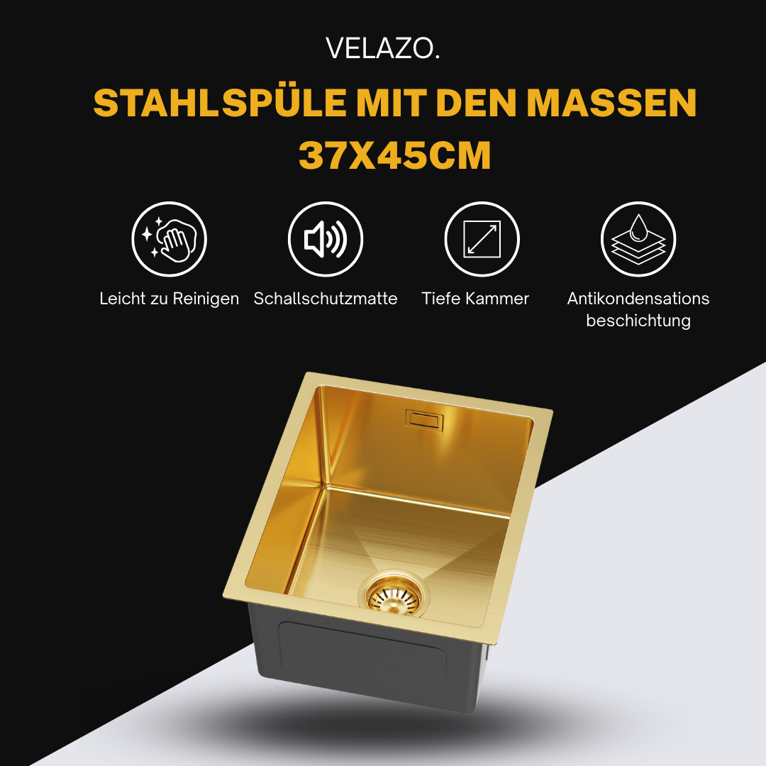 Edelstahl-Küchenspülbecken 37x45 Gold