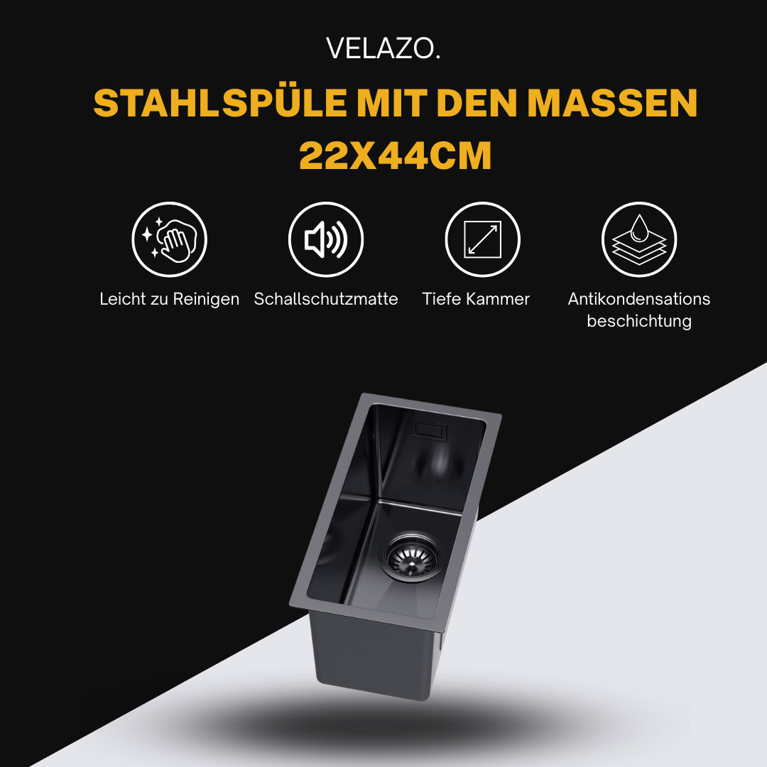 Small Kitchen Sink PVD Black - 22x44cm from Velazo.