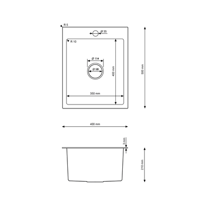 Gold steel single-bowl sink 40X50 cm