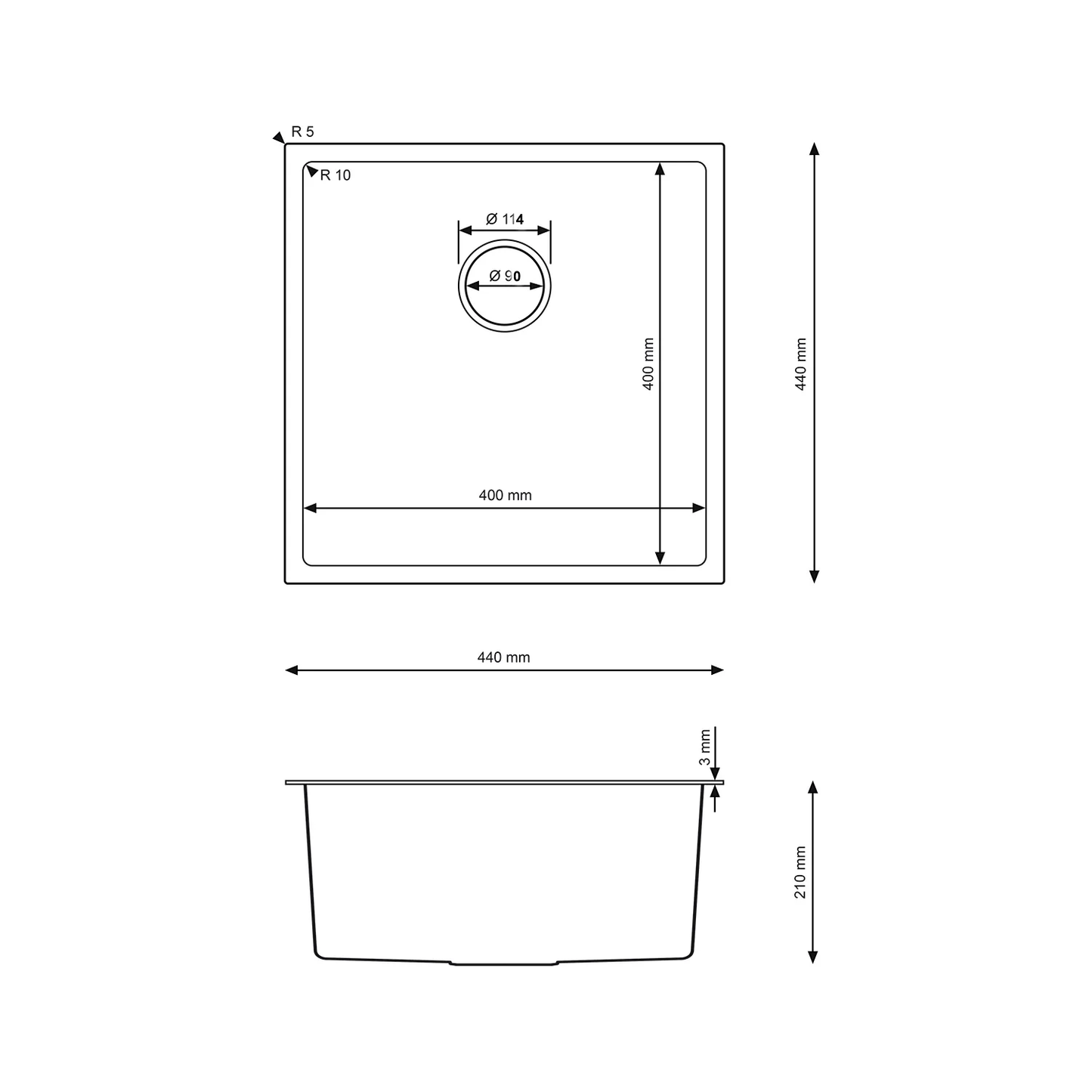 Single bowl sink Black - 44x44cm from Velazo.