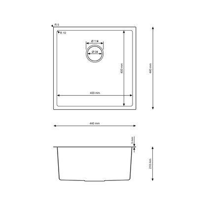 Single bowl sink Black - 44x44cm from Velazo.