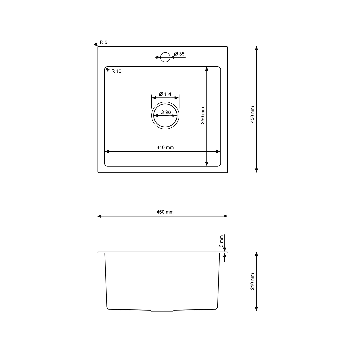 Inox steel sink 46x45 from Velazo.