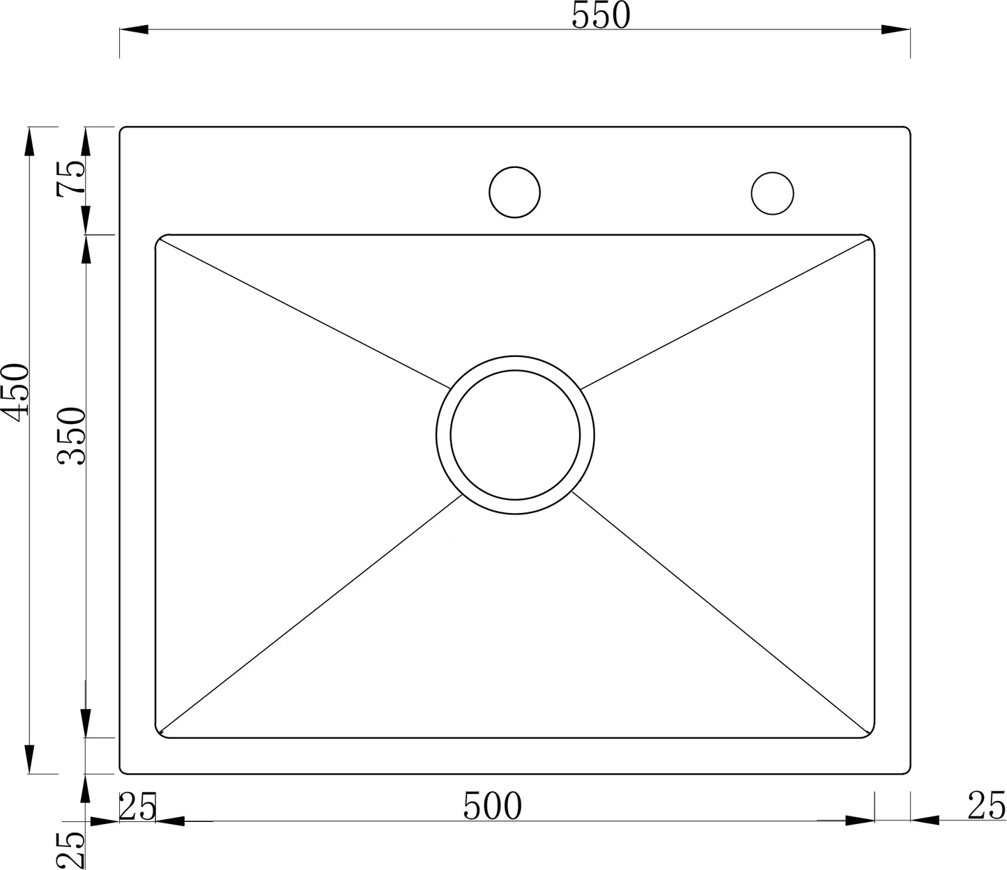 Single-bowl steel sink 55x45 cm PVD Black from Velazo. 