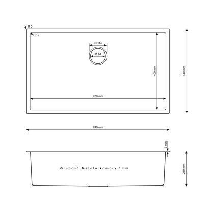 Single-bowl steel sink - 74x44cm from Velazo.