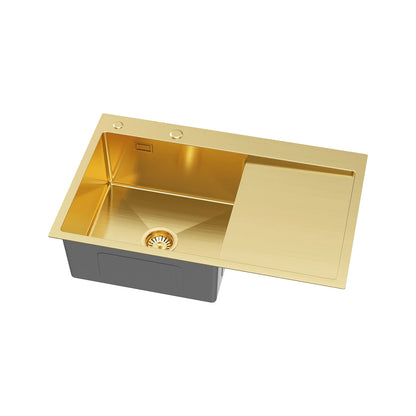 Single bowl sink with drainer 78x49cm L Gold PVD from Velazo.